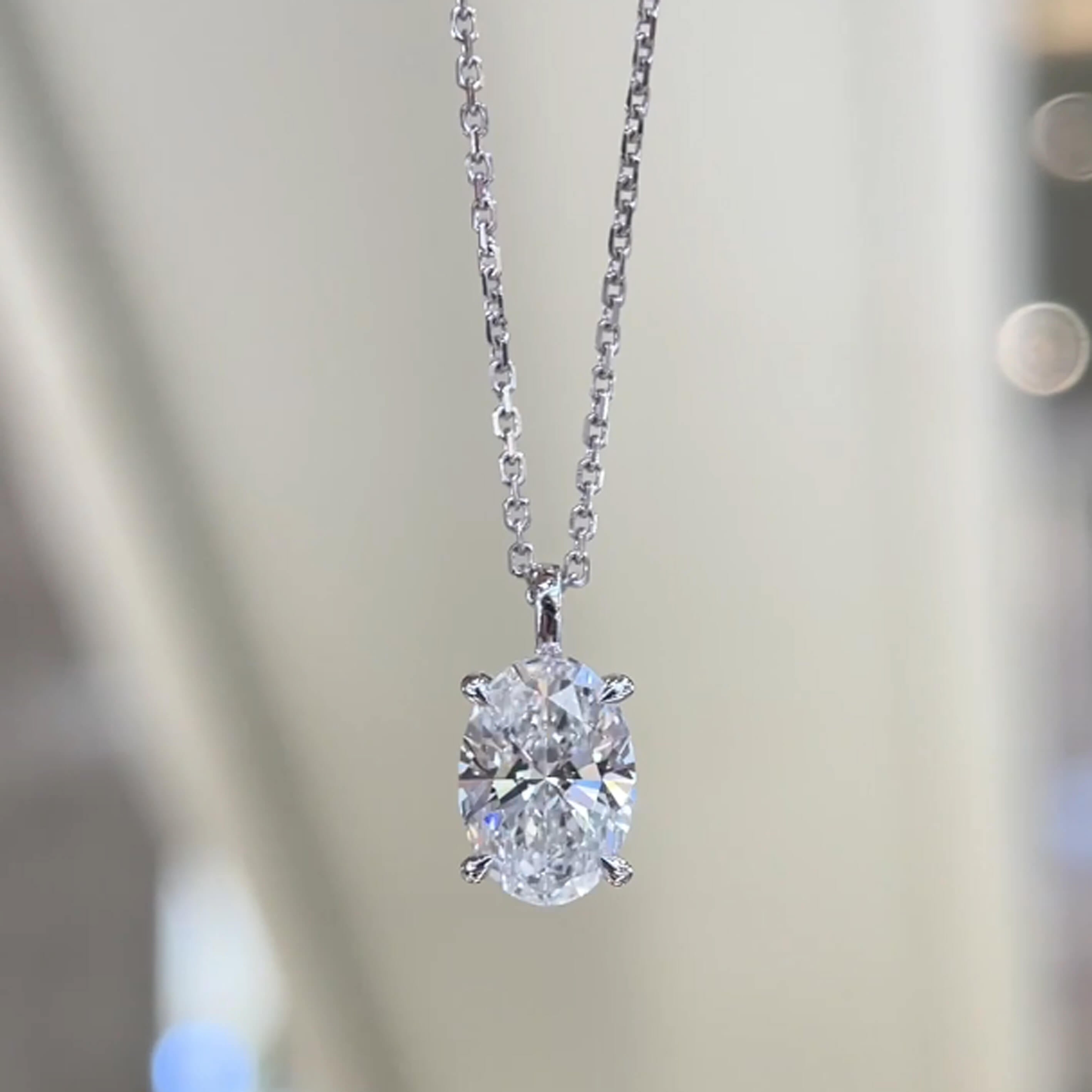 4 prongs oval cut lab grown diamond pendant necklace