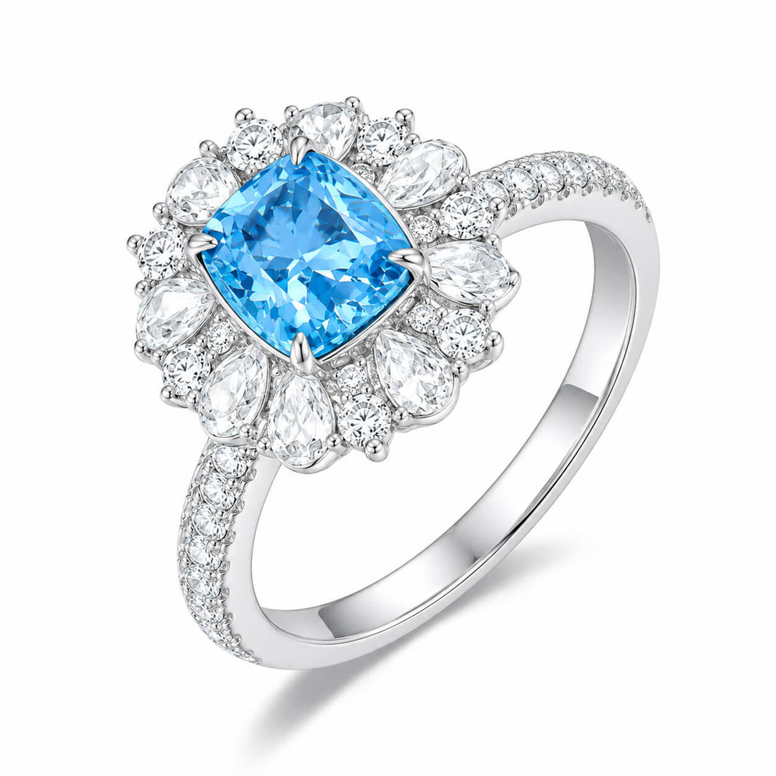 18K gold halo setting cushion lab grown diamond engagement ring