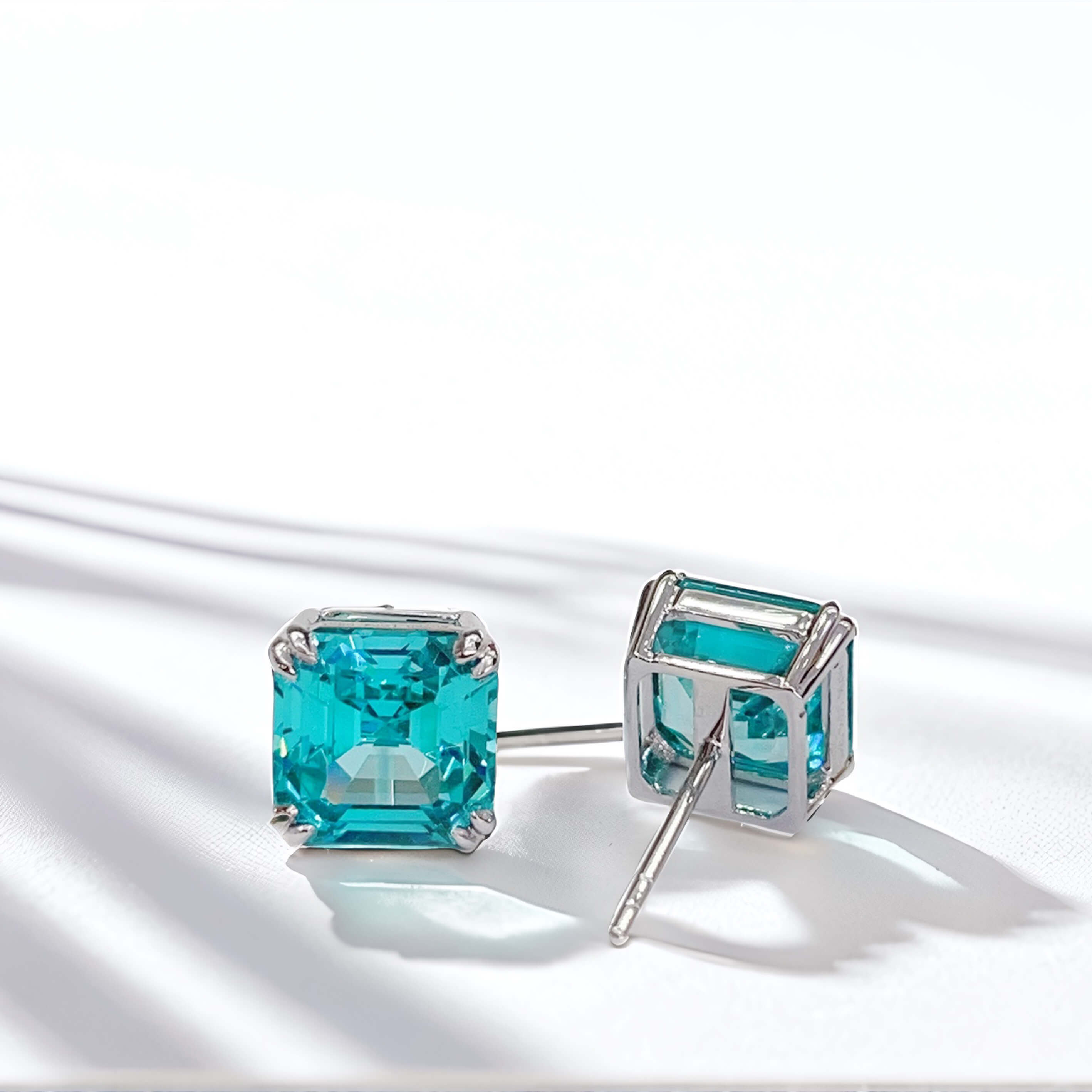 4 prongs asscher cut lab grown Paraiba earrings stud
