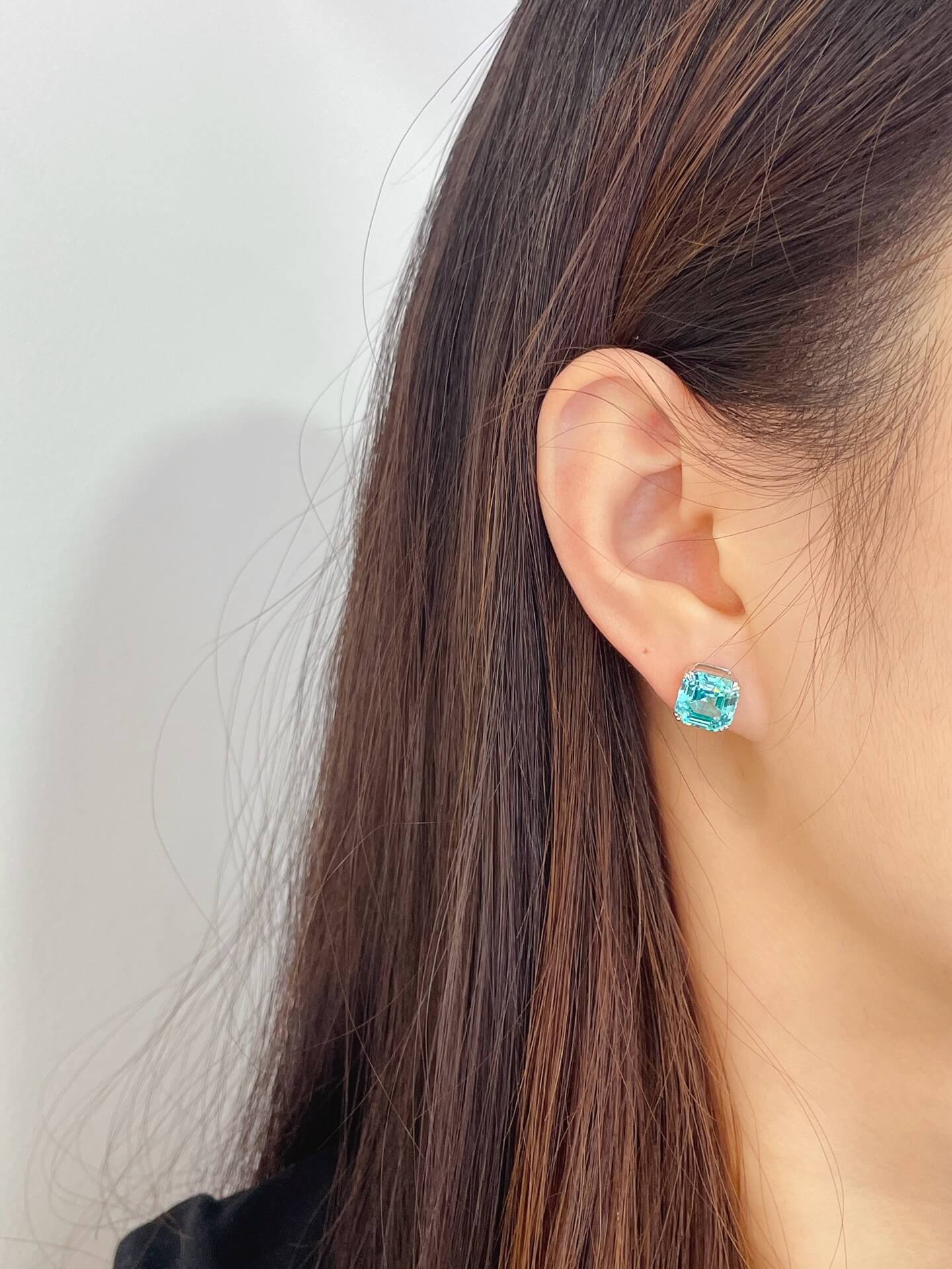 4 prongs asscher cut lab grown Paraiba earrings stud