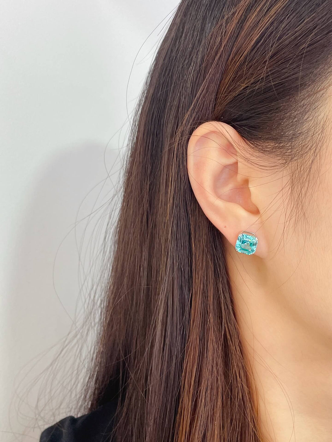 4 prongs asscher cut lab grown Paraiba earrings stud