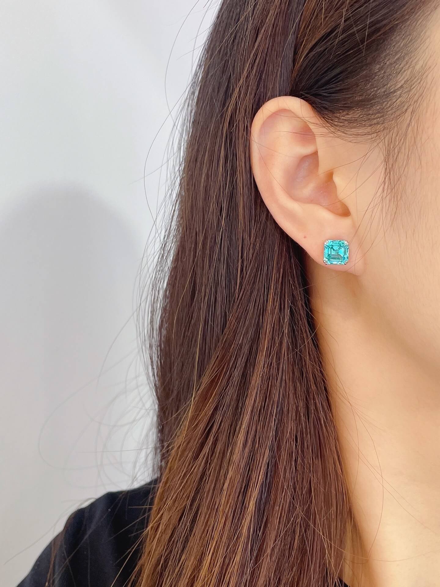 4 prongs asscher cut lab grown Paraiba earrings stud