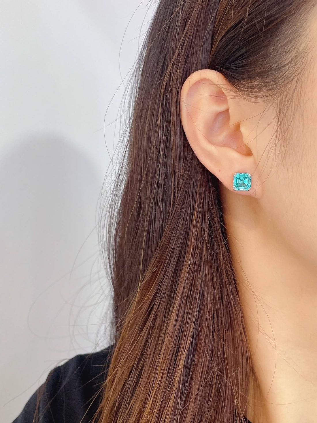 4 prongs asscher cut lab grown Paraiba earrings stud