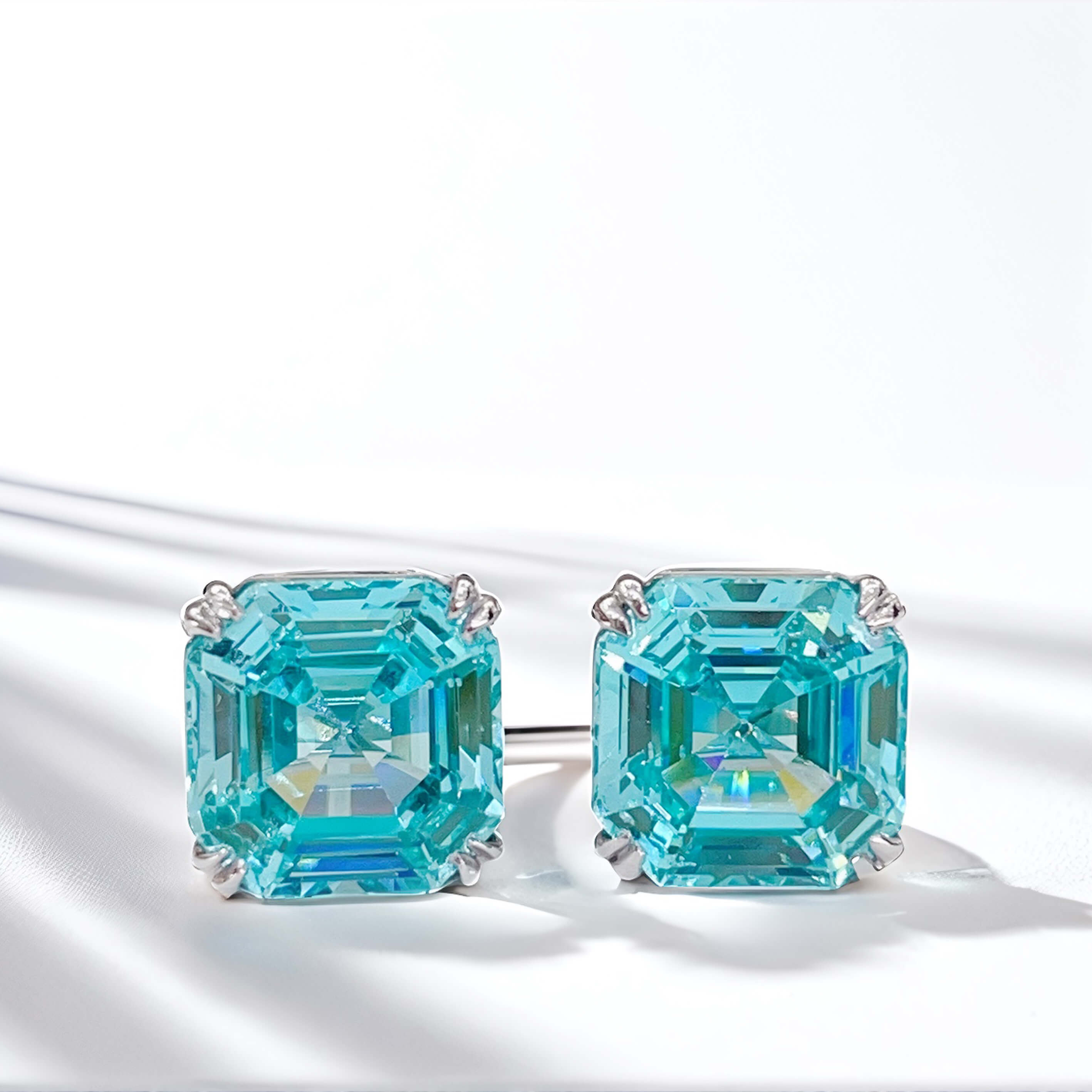 4 prongs asscher cut lab grown Paraiba earrings stud