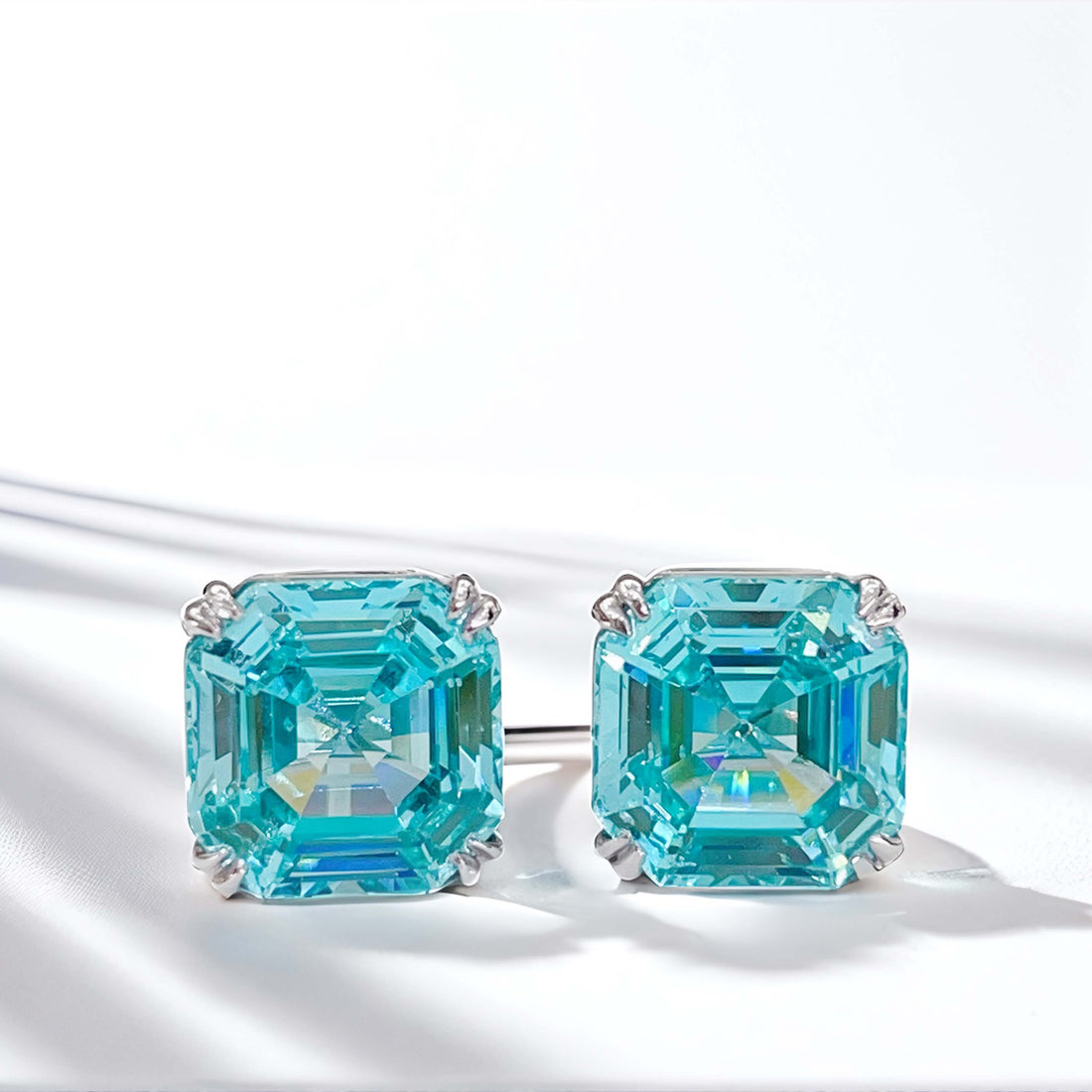 4 prongs asscher cut lab grown Paraiba earrings stud