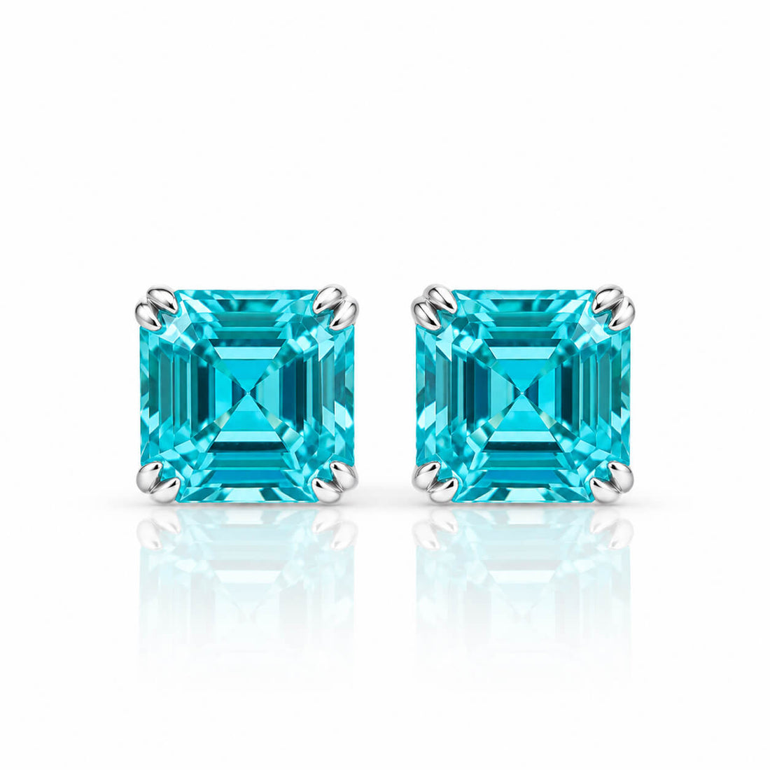 4 prongs asscher cut lab grown Paraiba earrings stud