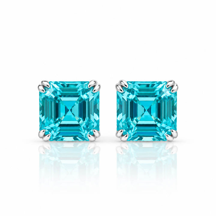 4 prongs asscher cut lab grown Paraiba earrings stud
