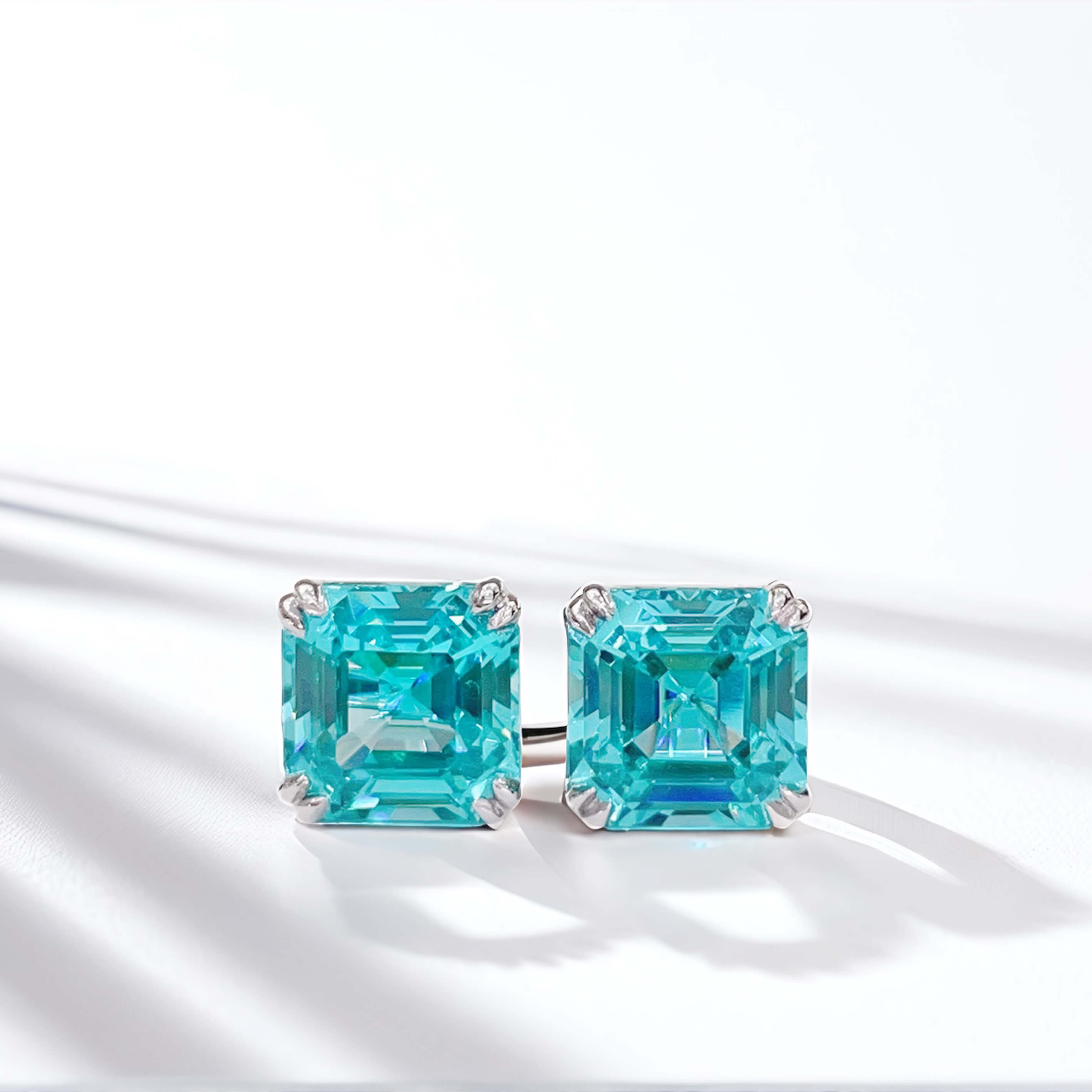 4 prongs asscher cut lab grown Paraiba earrings stud