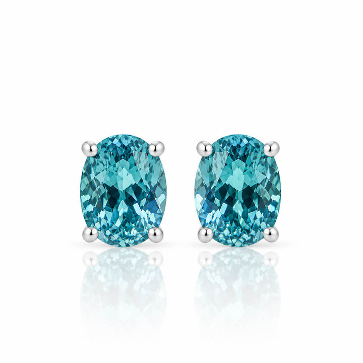 4 prongs oval cut lab grown Paraiba earrings stud