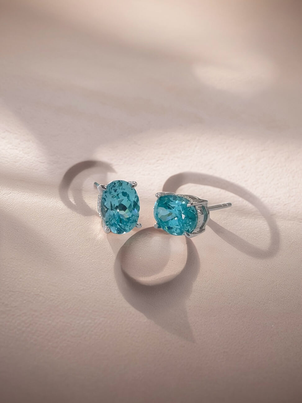 4 prongs oval cut lab grown Paraiba earrings stud