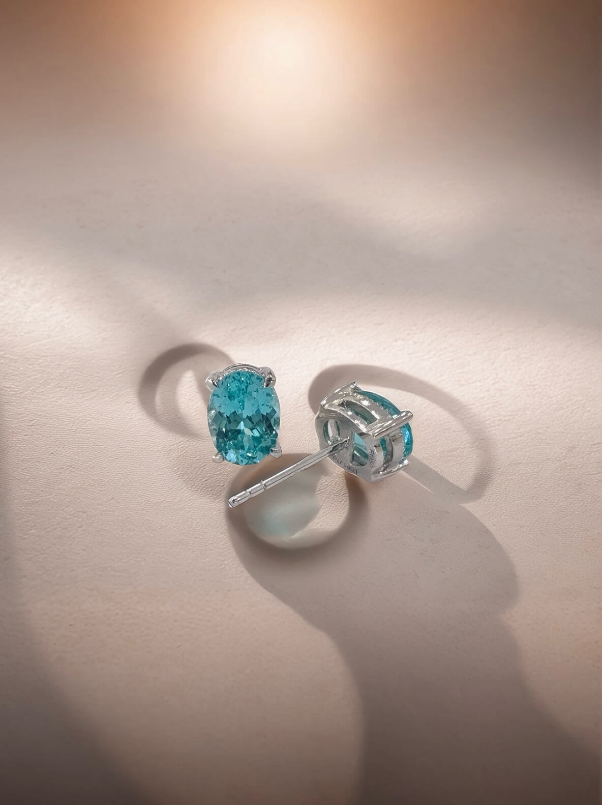 4 prongs oval cut lab grown Paraiba earrings stud