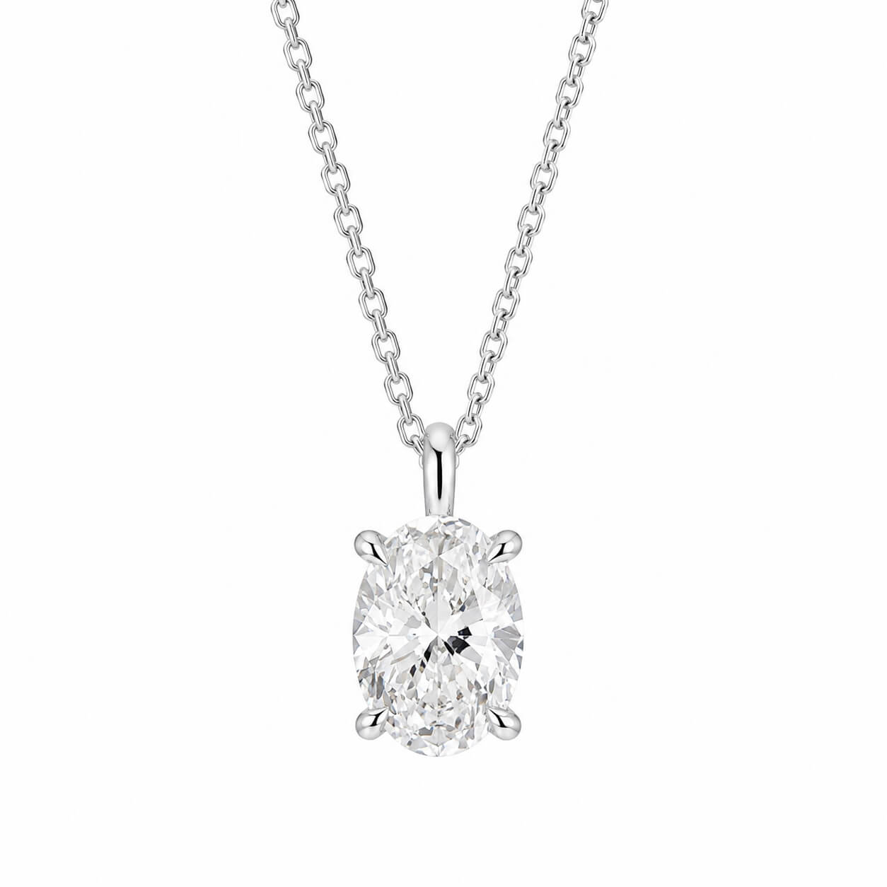 4 prongs oval cut lab grown diamond pendant necklace