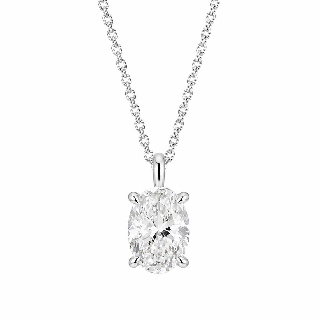 4 prongs oval cut lab grown diamond pendant necklace