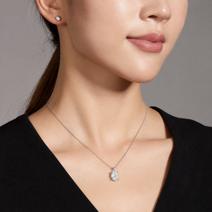 4 prongs oval cut lab grown diamond pendant necklace