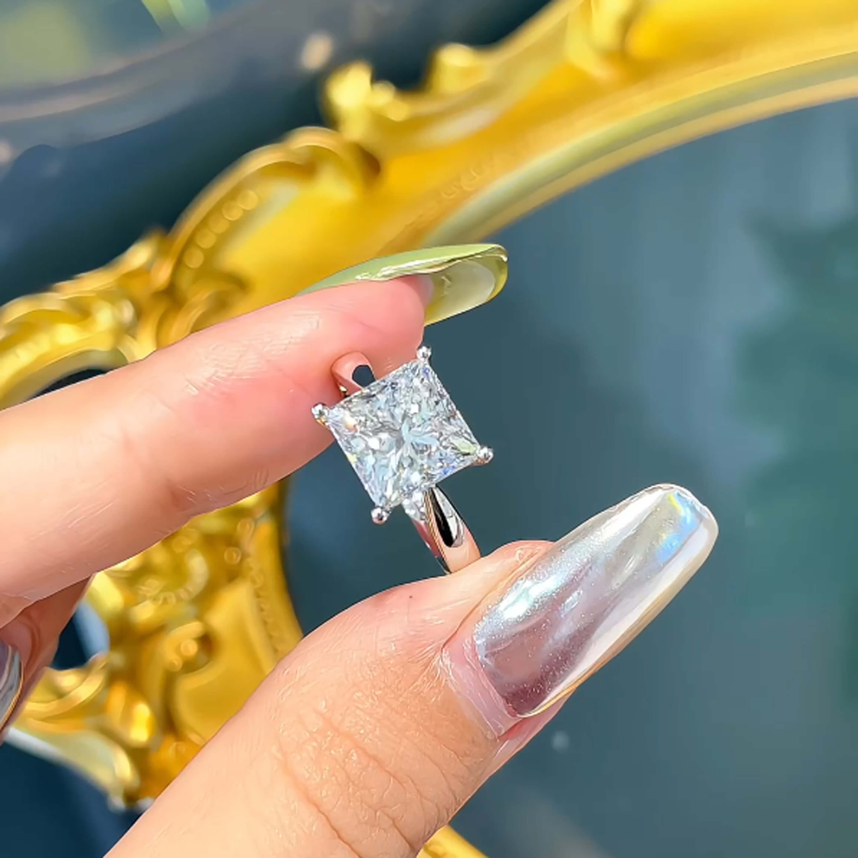 4 prongs princess cut lab grown diamond engagement ring