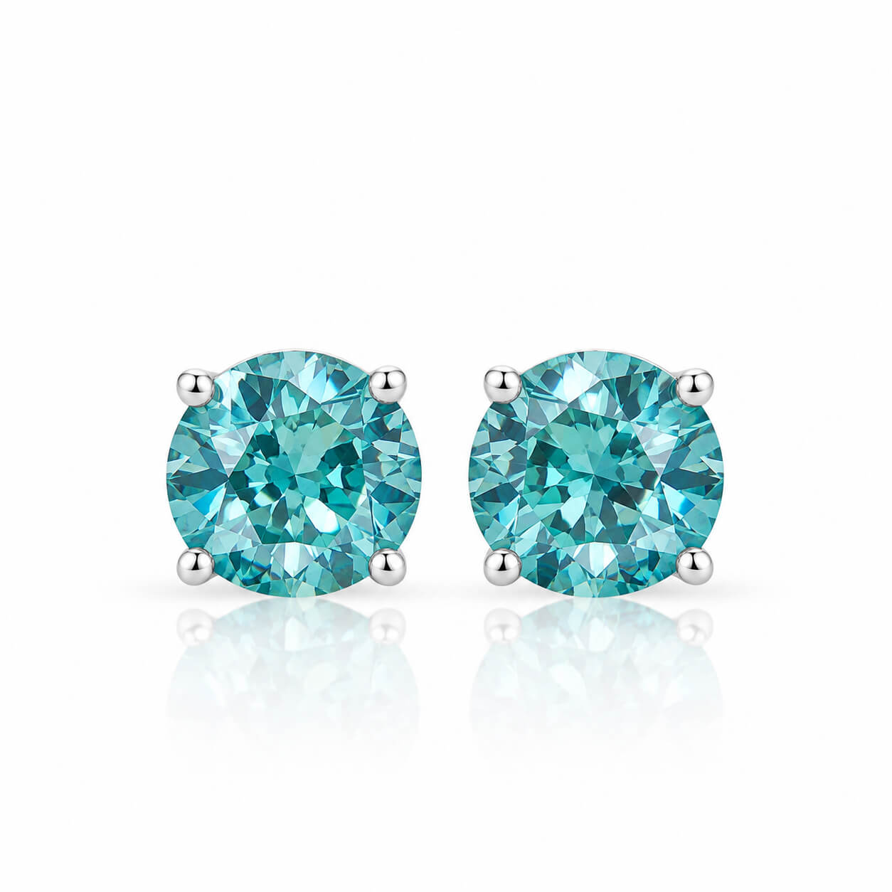 4 prongs round cut lab grown Paraiba earrings stud