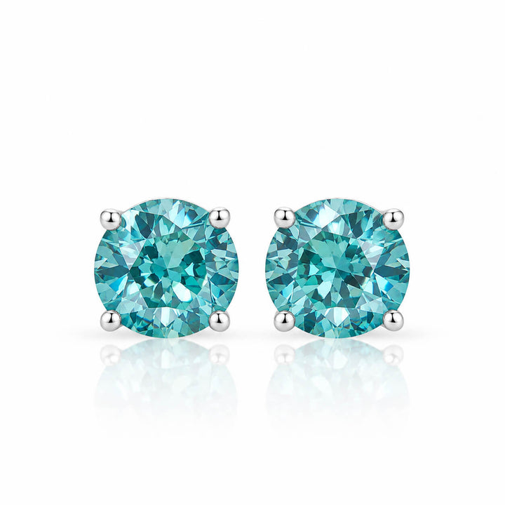 4 prongs round cut lab grown Paraiba earrings stud