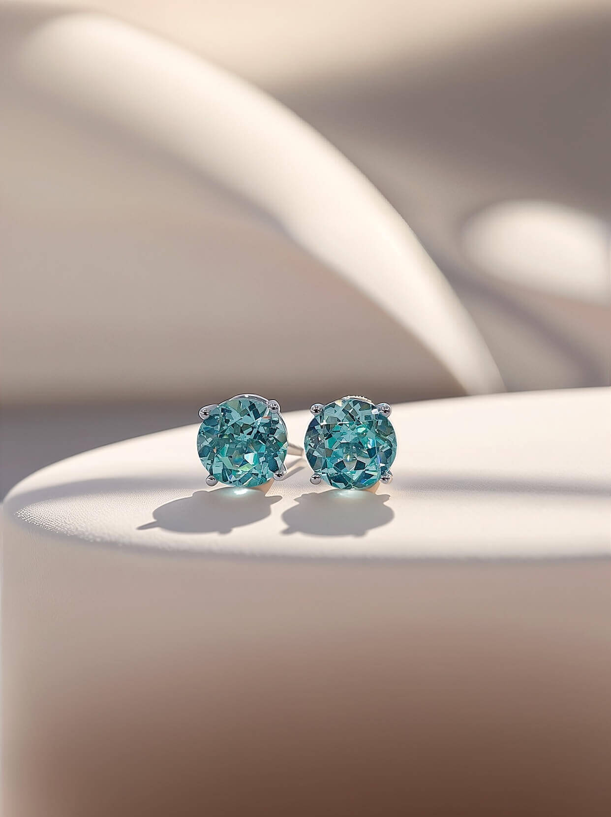 4 prongs round cut lab grown Paraiba earrings stud