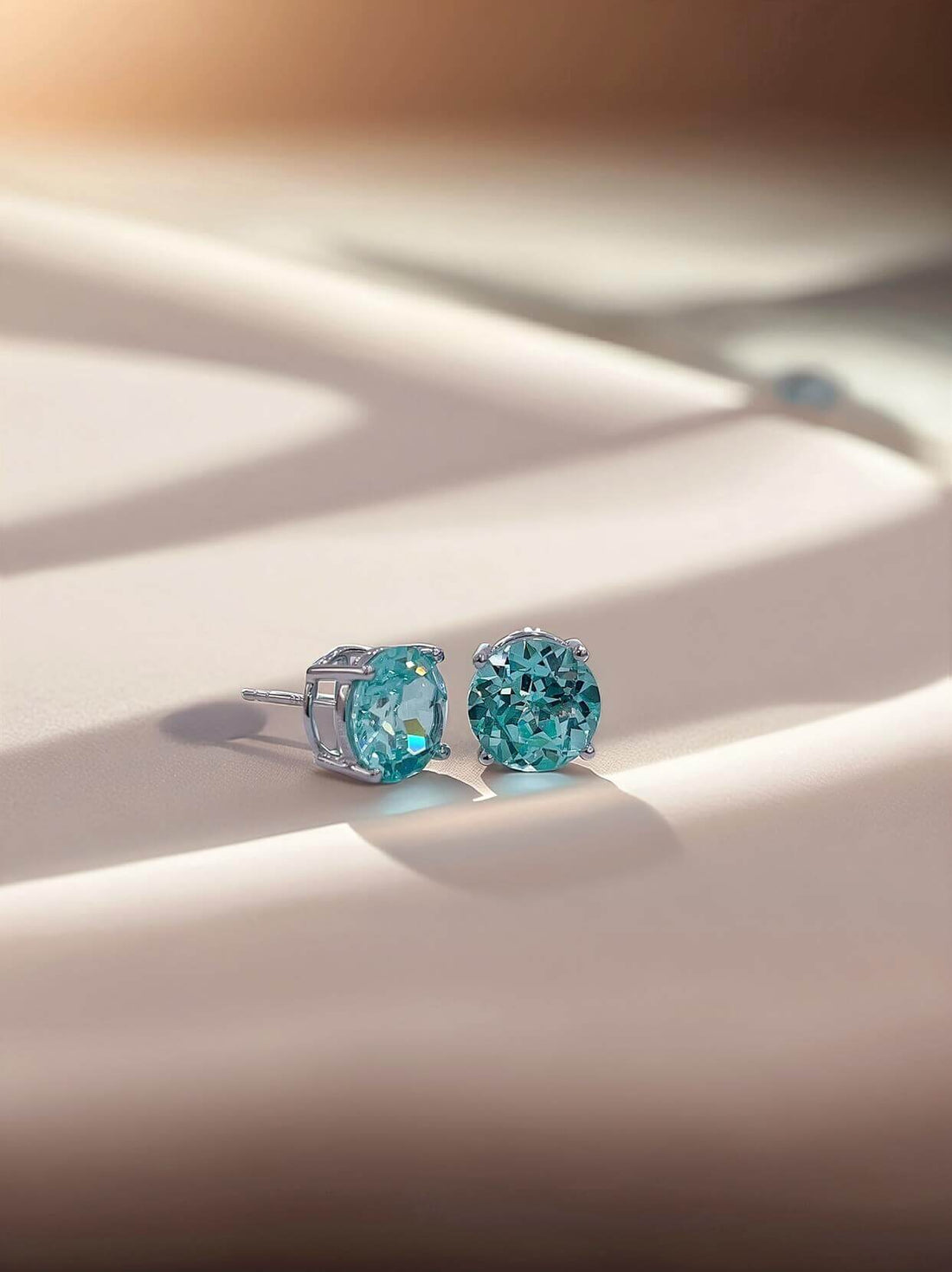 4 prongs round cut lab grown Paraiba earrings stud