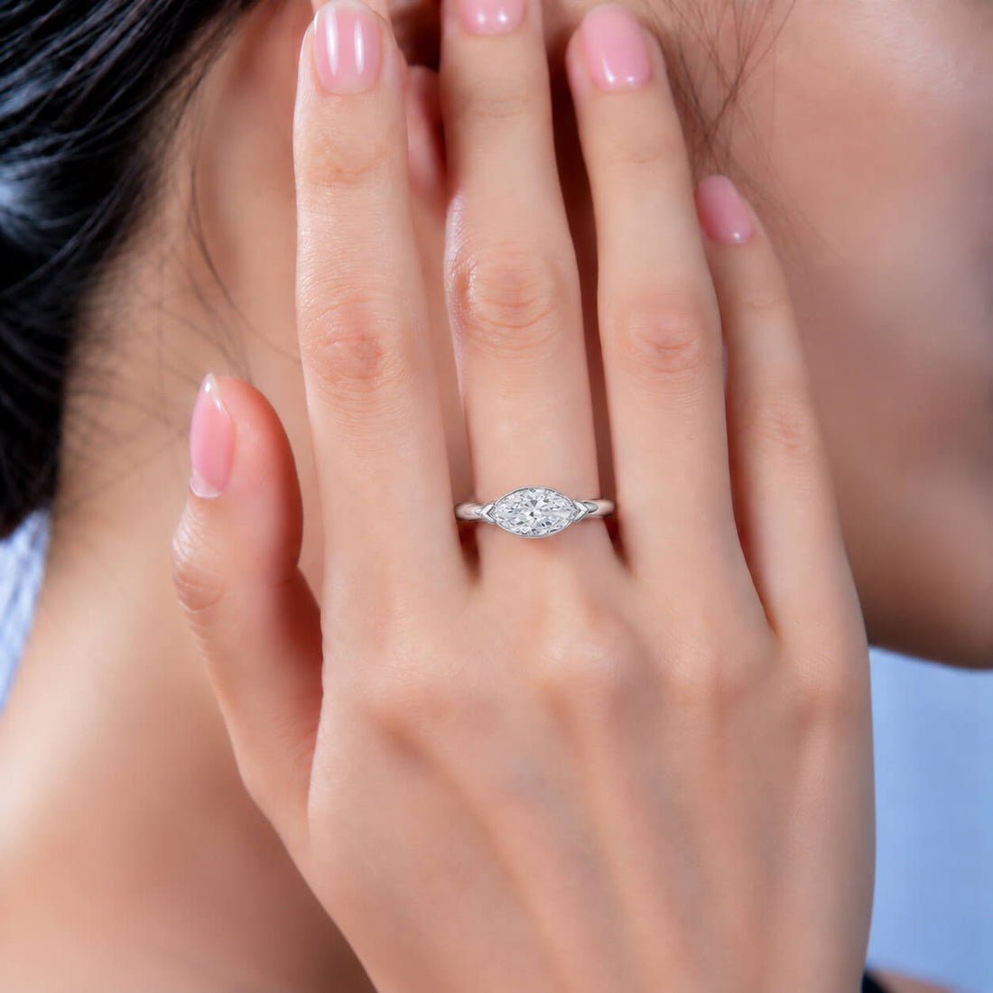 Marquise cut lab grown diamond engagement ring