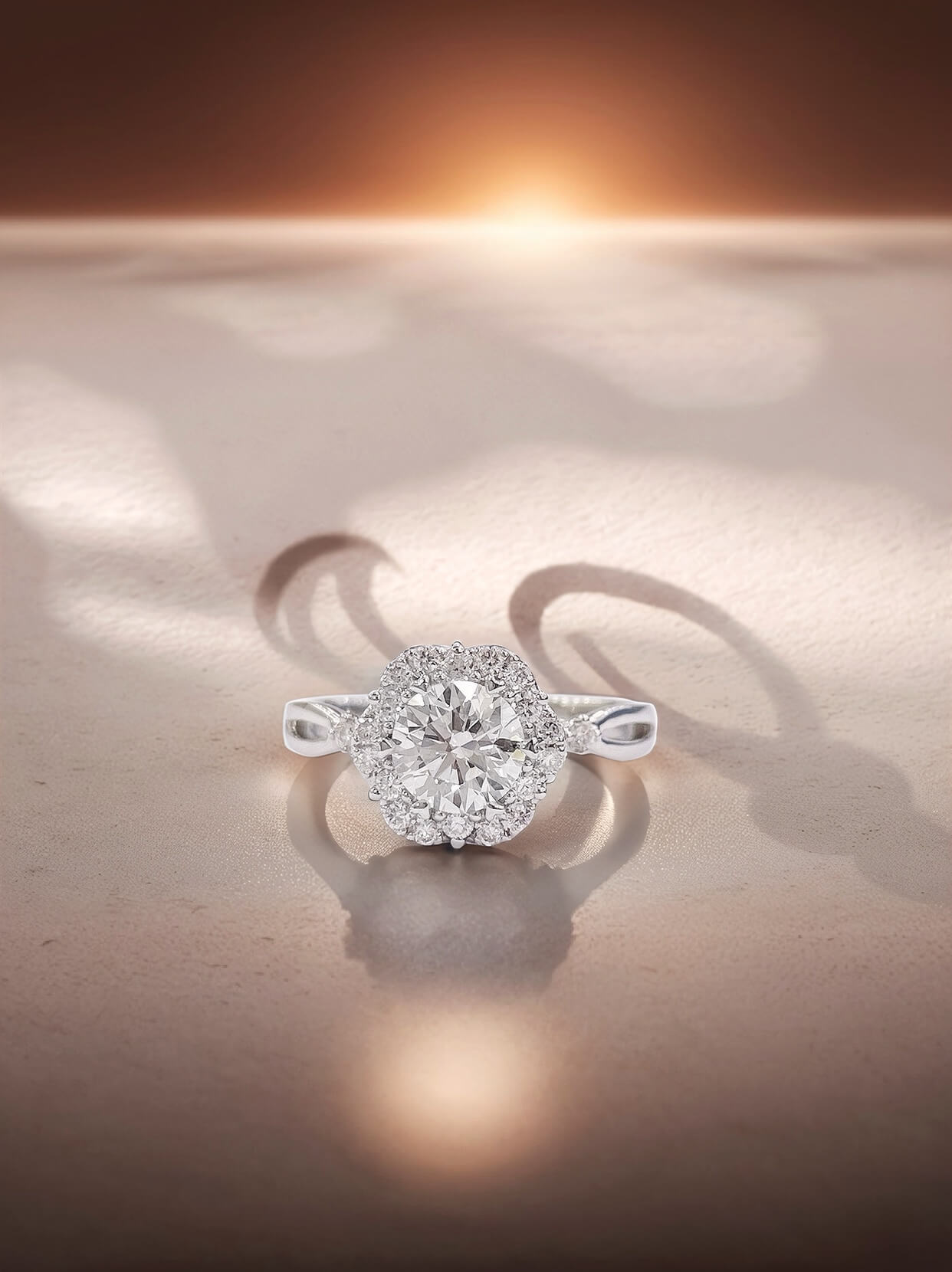 6 prongs halo setting round lab grown diamond engagement ring