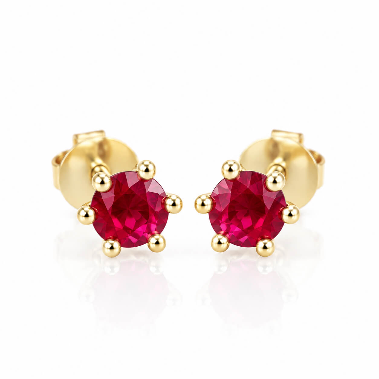 6 prongs round cut lab grown ruby earrings stud