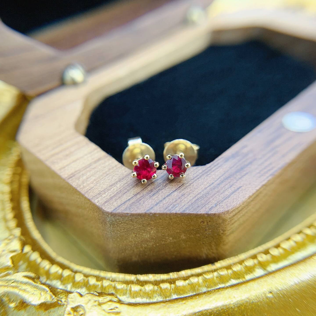 6 prongs round cut lab grown ruby earrings stud