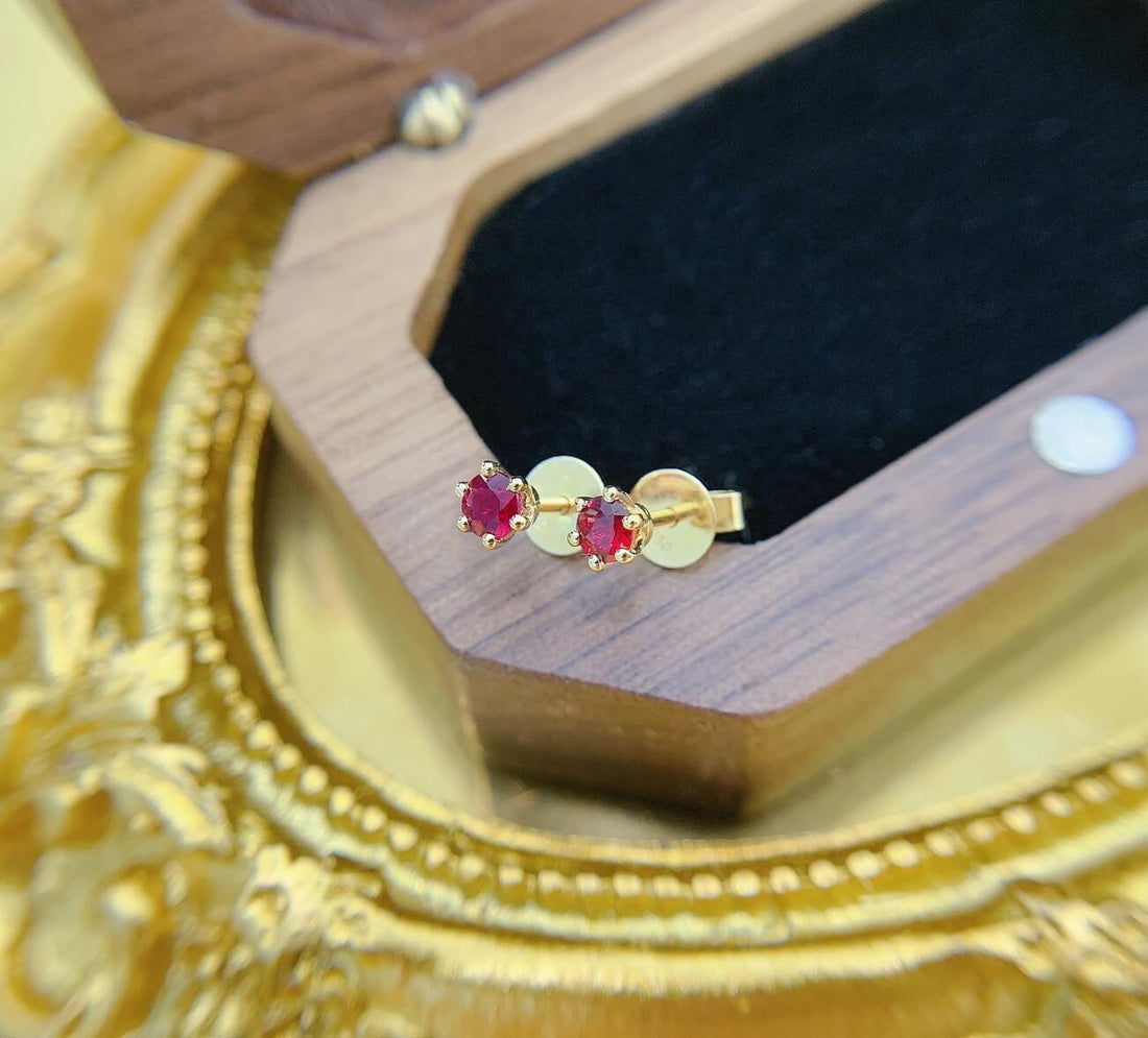 6 prongs round cut lab grown ruby earrings stud