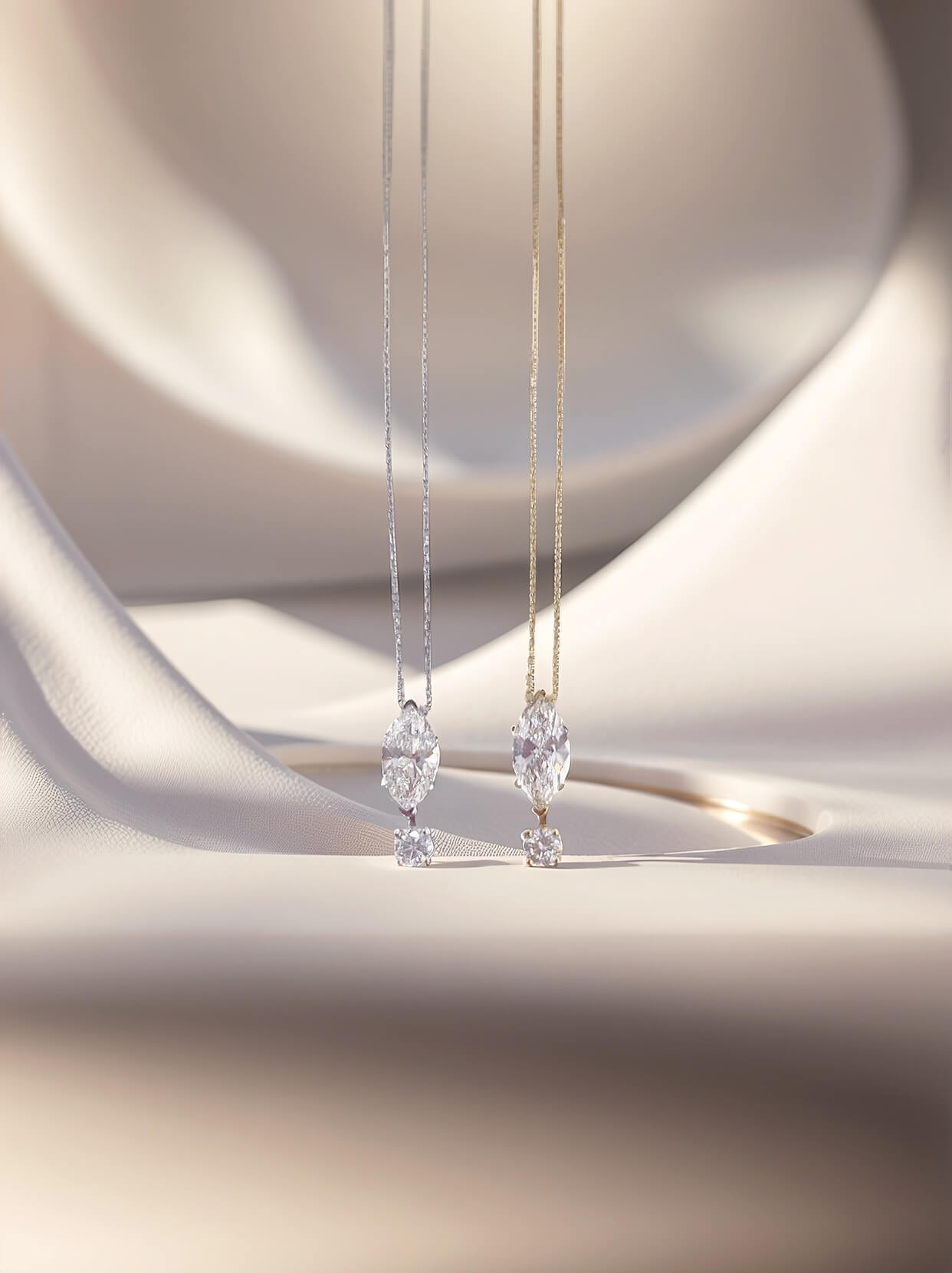 Agile design marquise and round cut lab grown diamond necklace