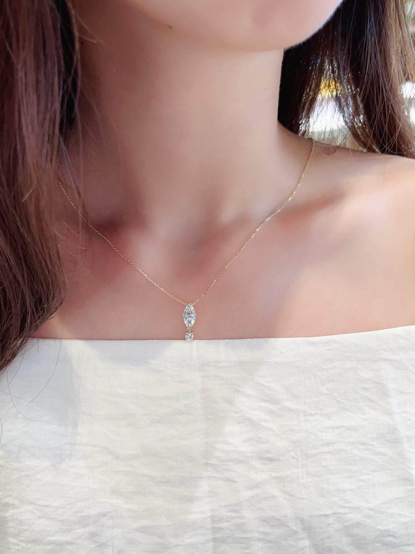 Agile design marquise and round cut lab grown diamond necklace