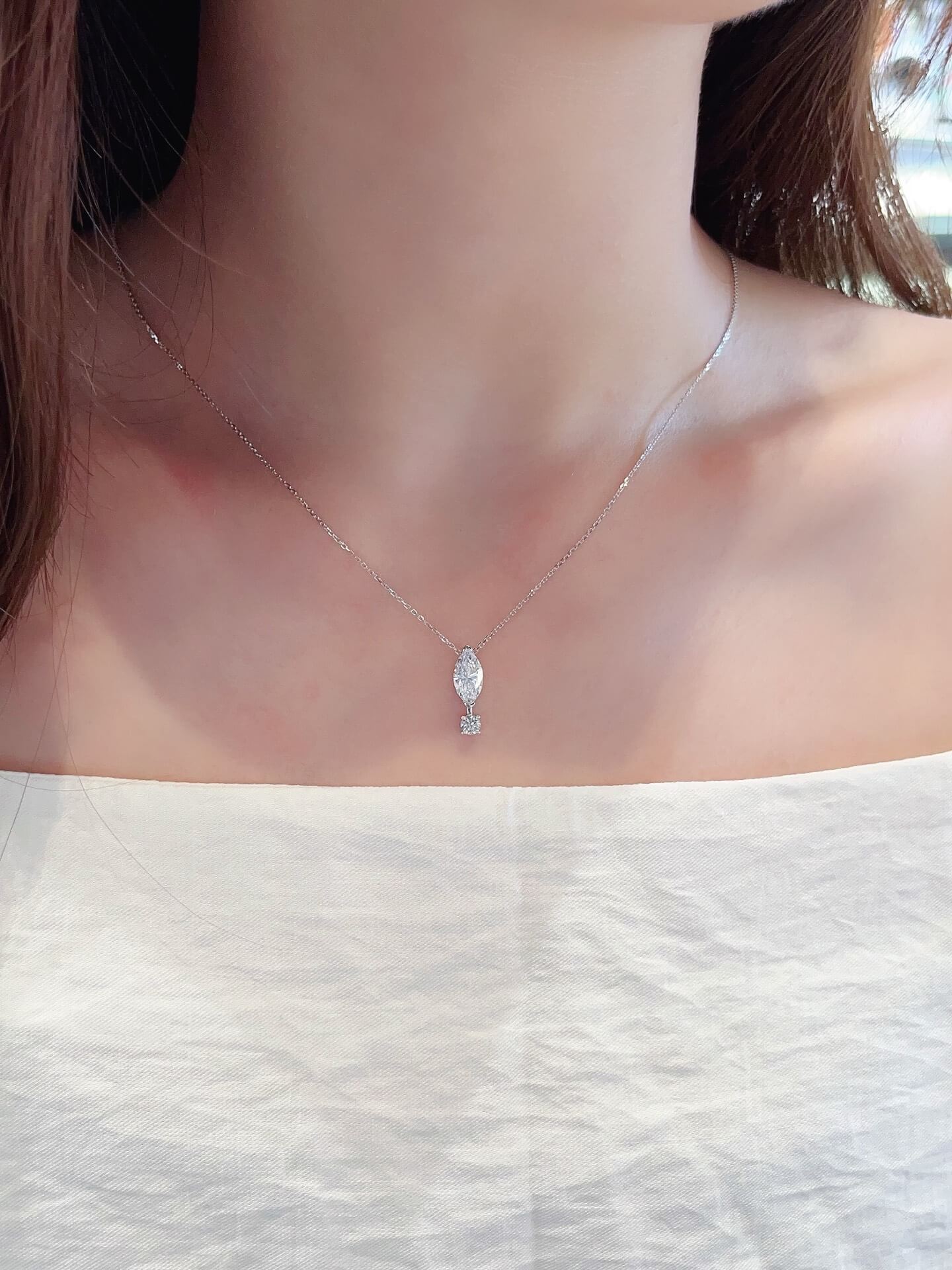 Agile design marquise and round cut lab grown diamond necklace