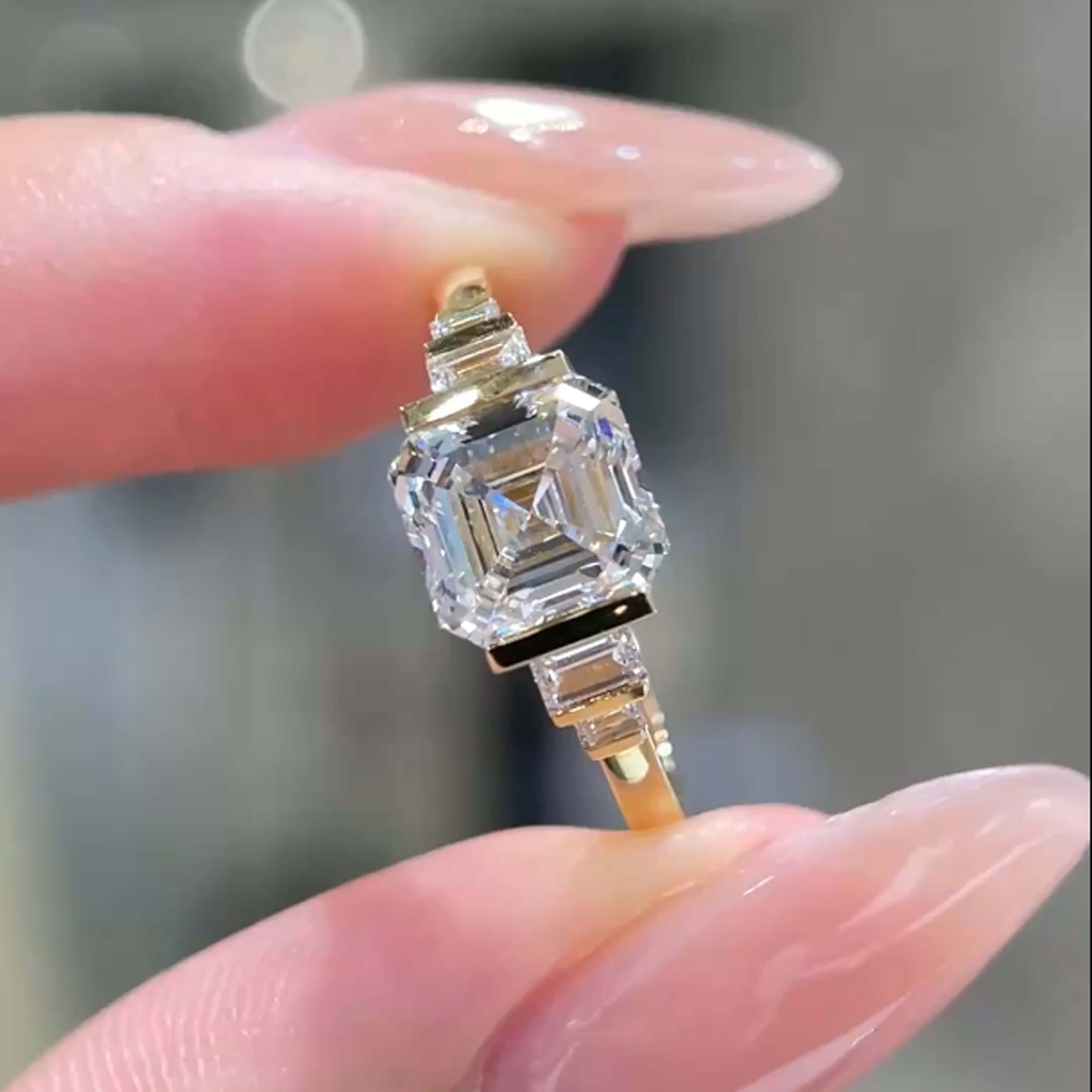 Asscher cut lab grown diamond engagement ring