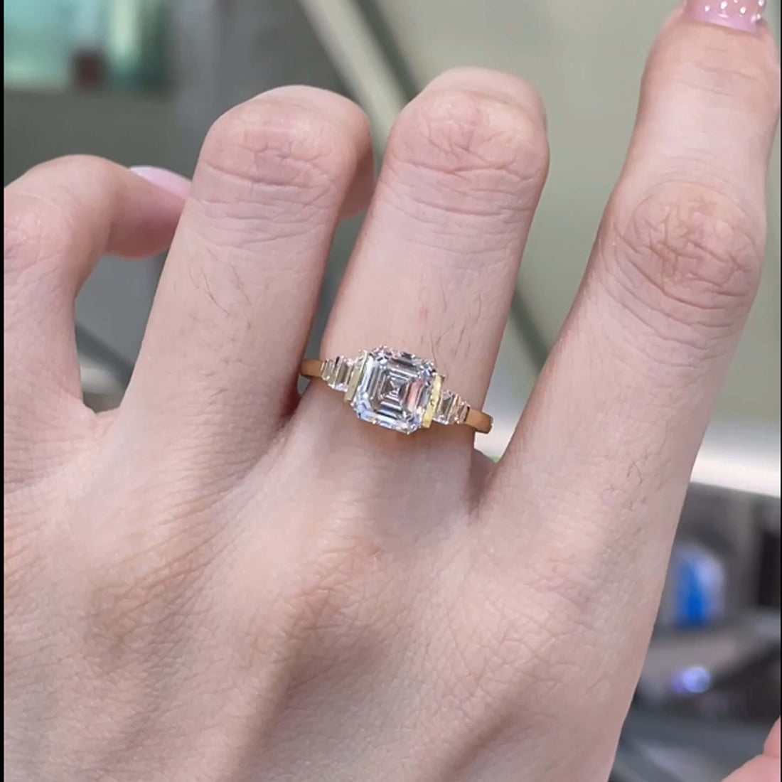 Asscher cut lab grown diamond engagement ring