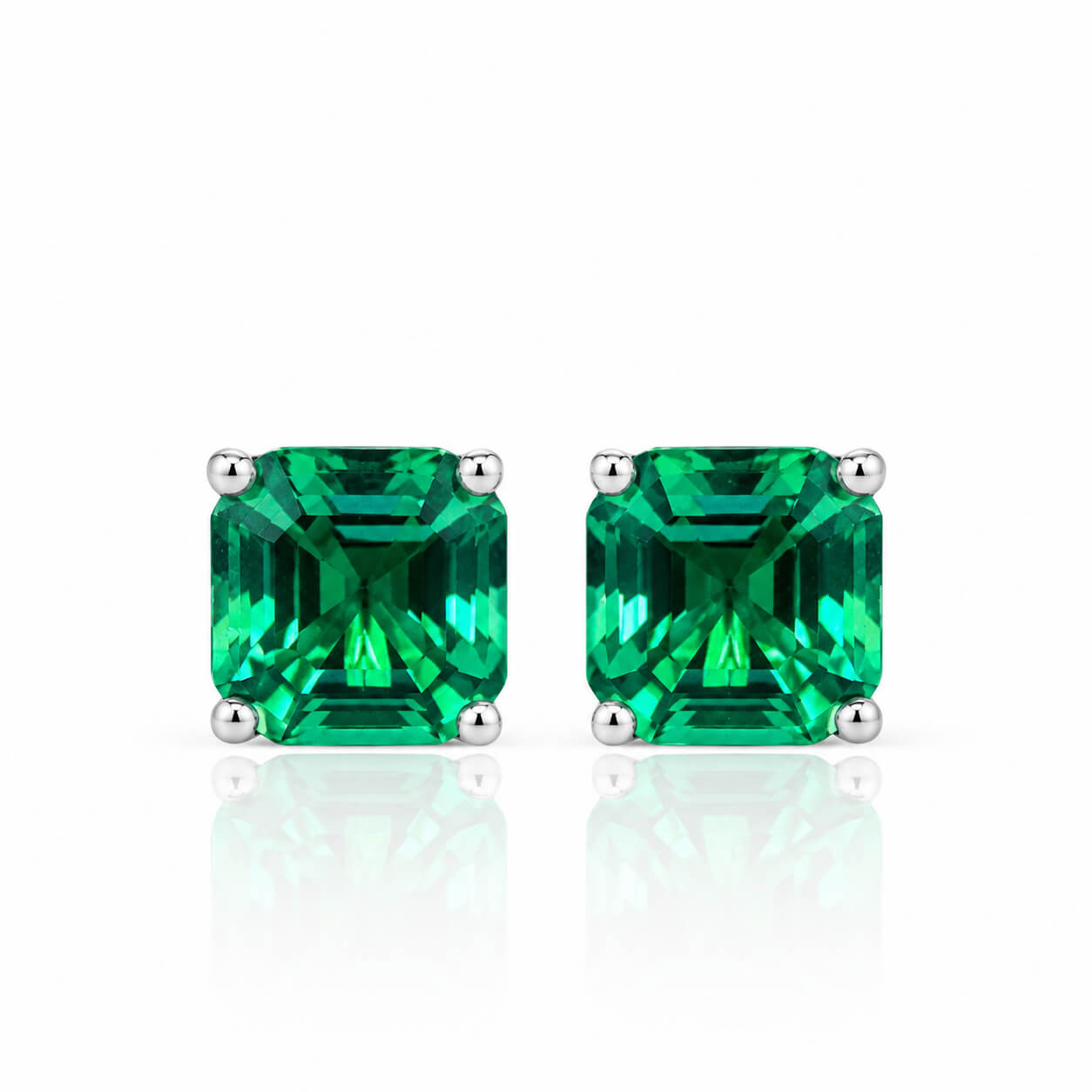 Asscher cut lab grown emerald earrings stud