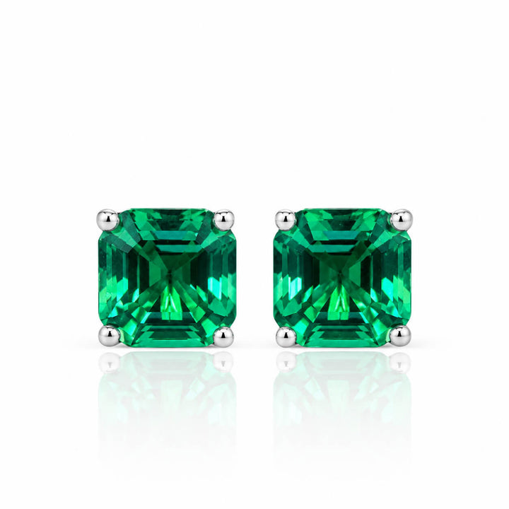Asscher cut lab grown emerald earrings stud