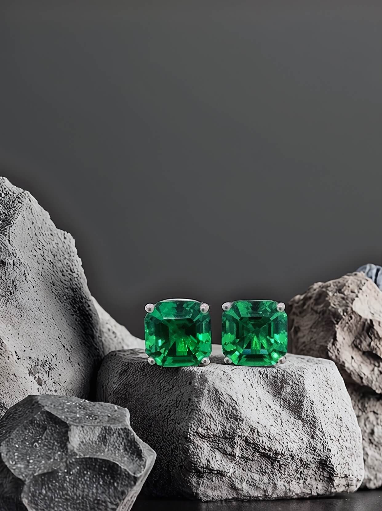 Asscher cut lab grown emerald earrings stud