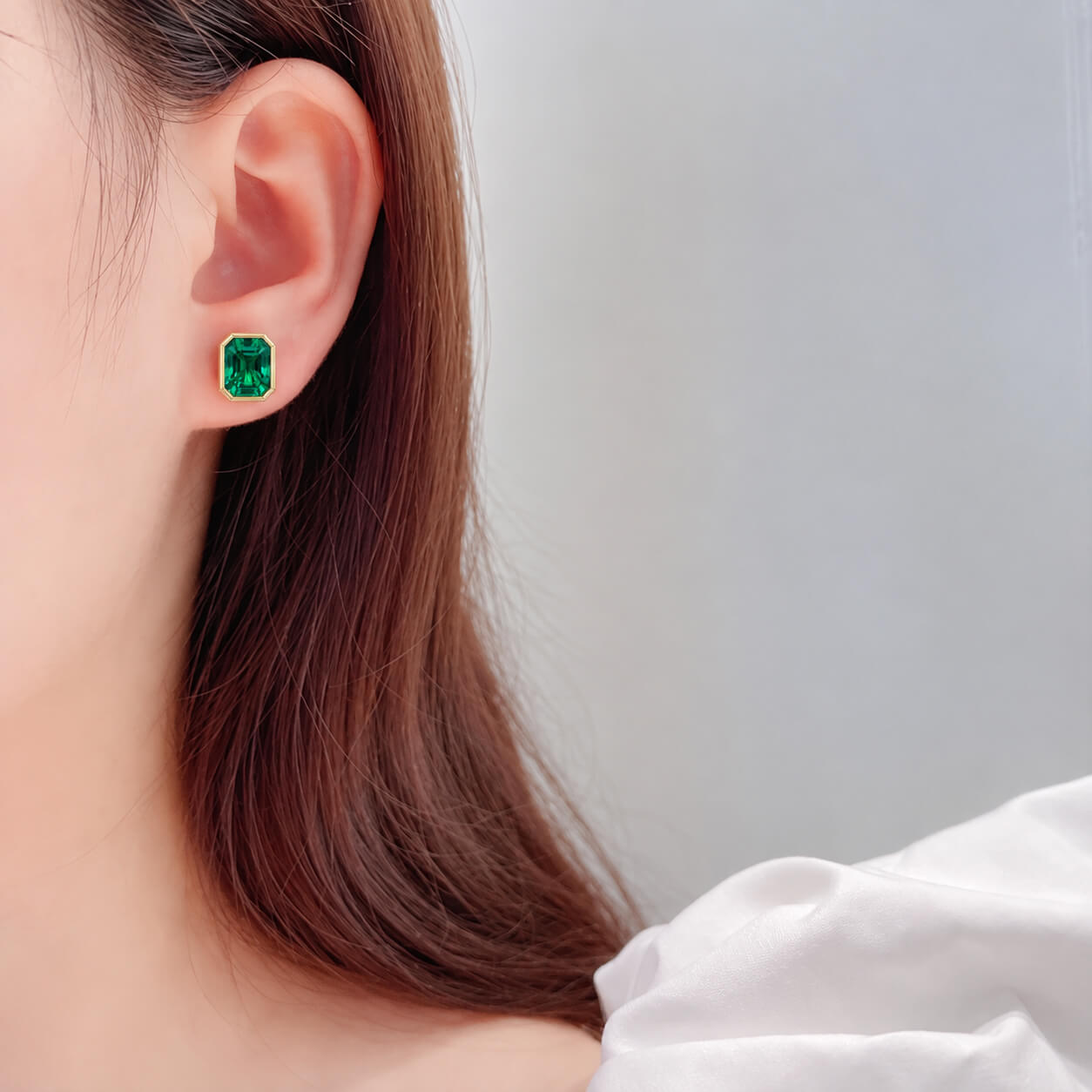 Asscher cut lab grown emerald earrings stud