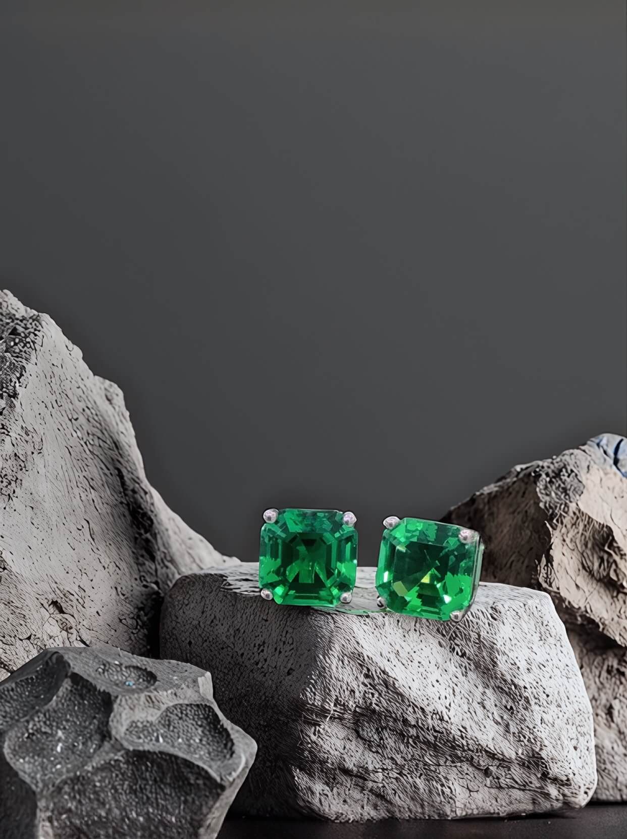 Asscher cut lab grown emerald earrings stud