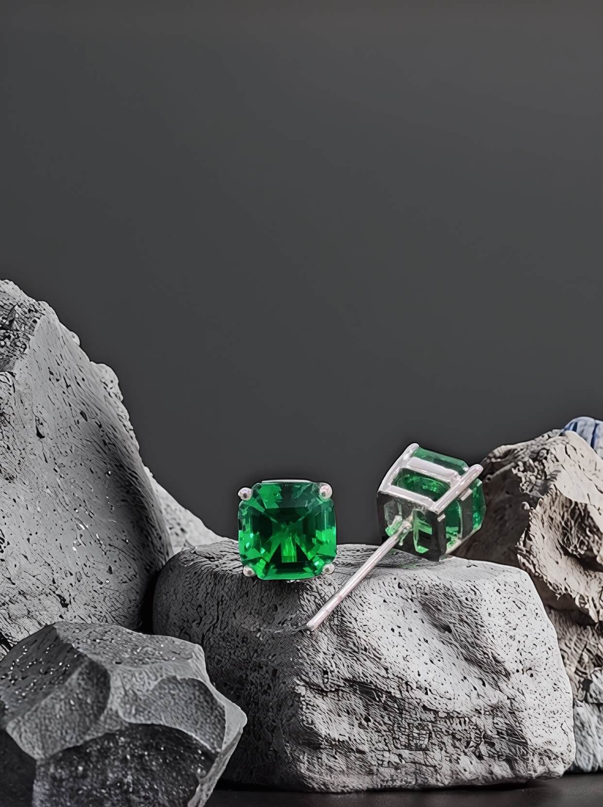Asscher cut lab grown emerald earrings stud