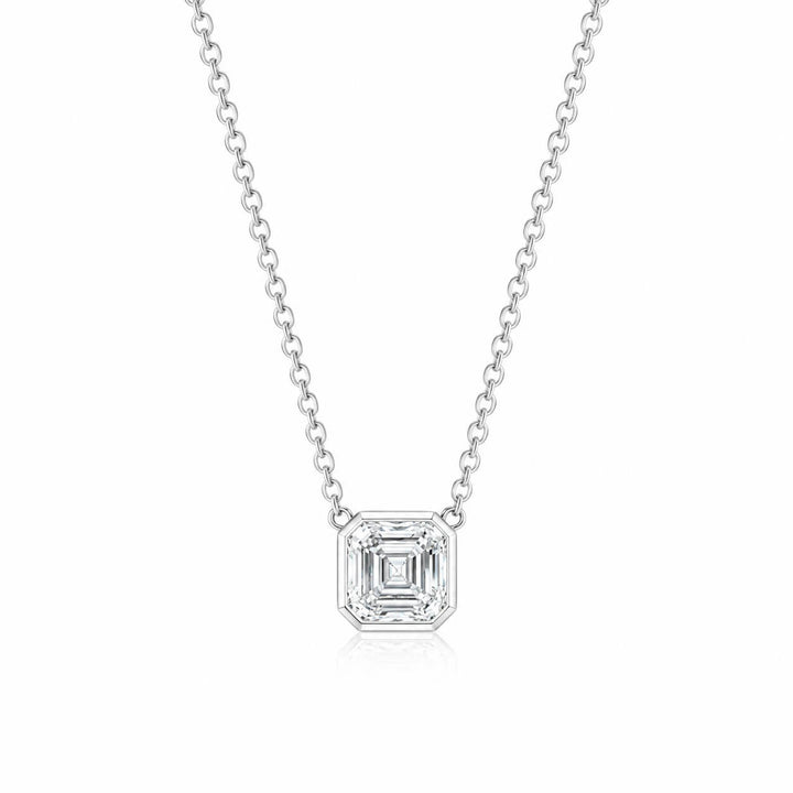 Bezel setting asscher cut lab grown diamond pendant necklace