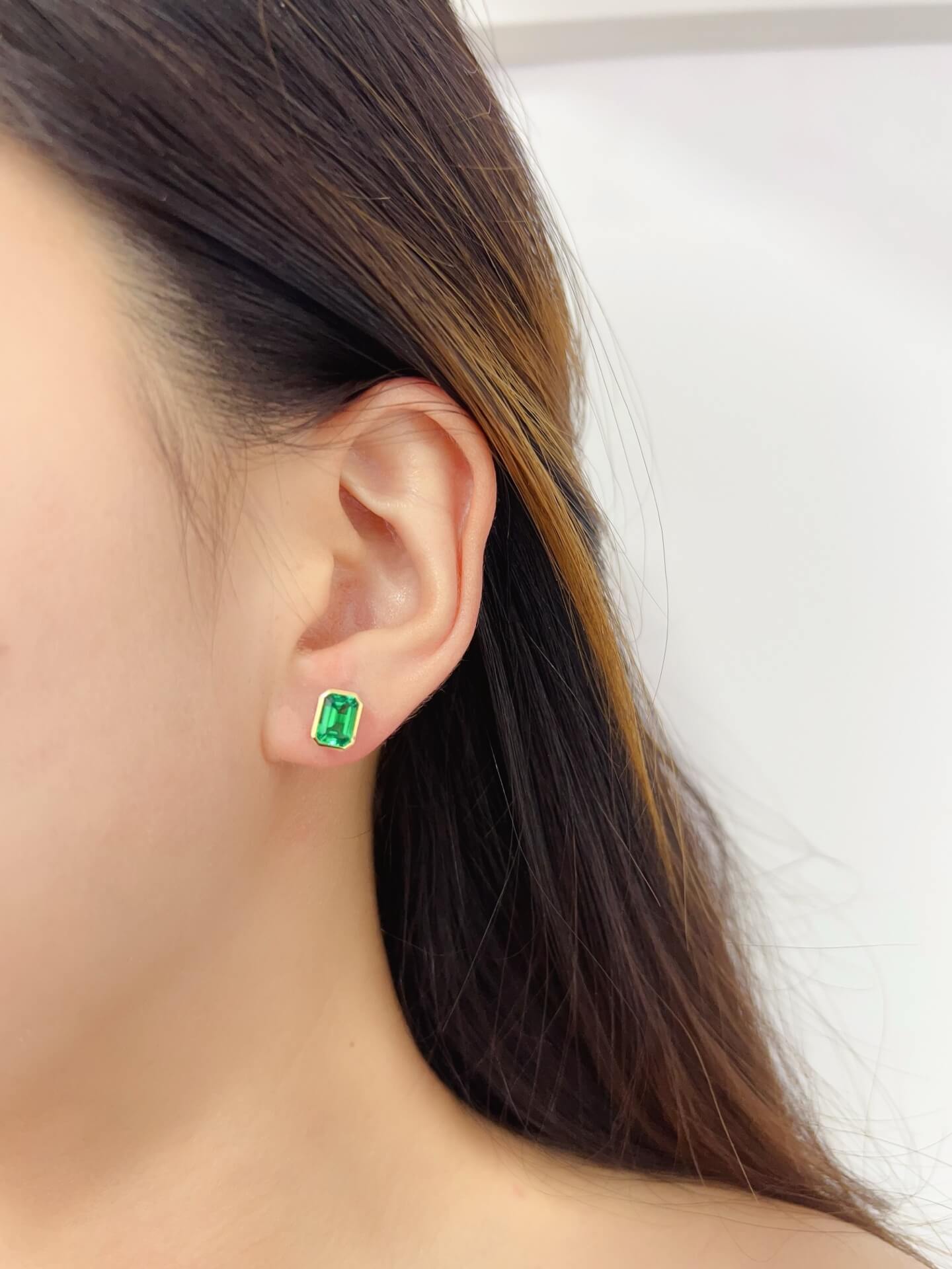 Bezel setting lab grown emerald earrings stud