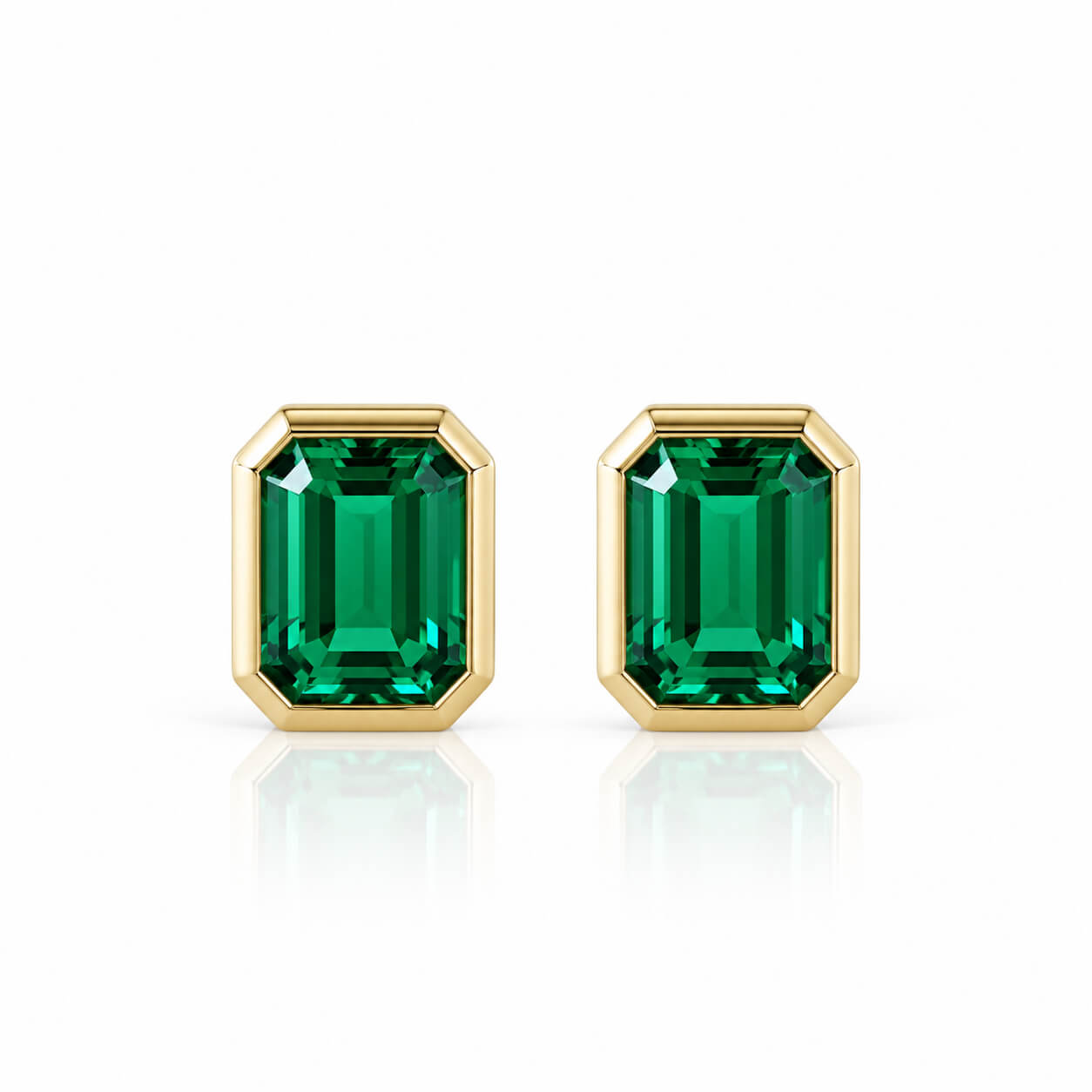 Bezel setting lab grown emerald earrings stud