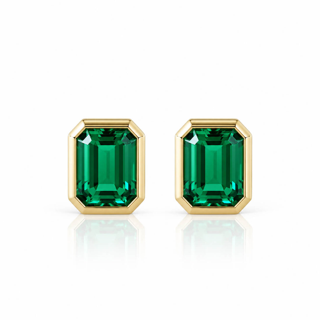 Bezel setting lab grown emerald earrings stud