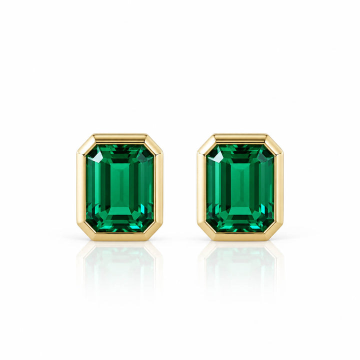 Bezel setting lab grown emerald earrings stud