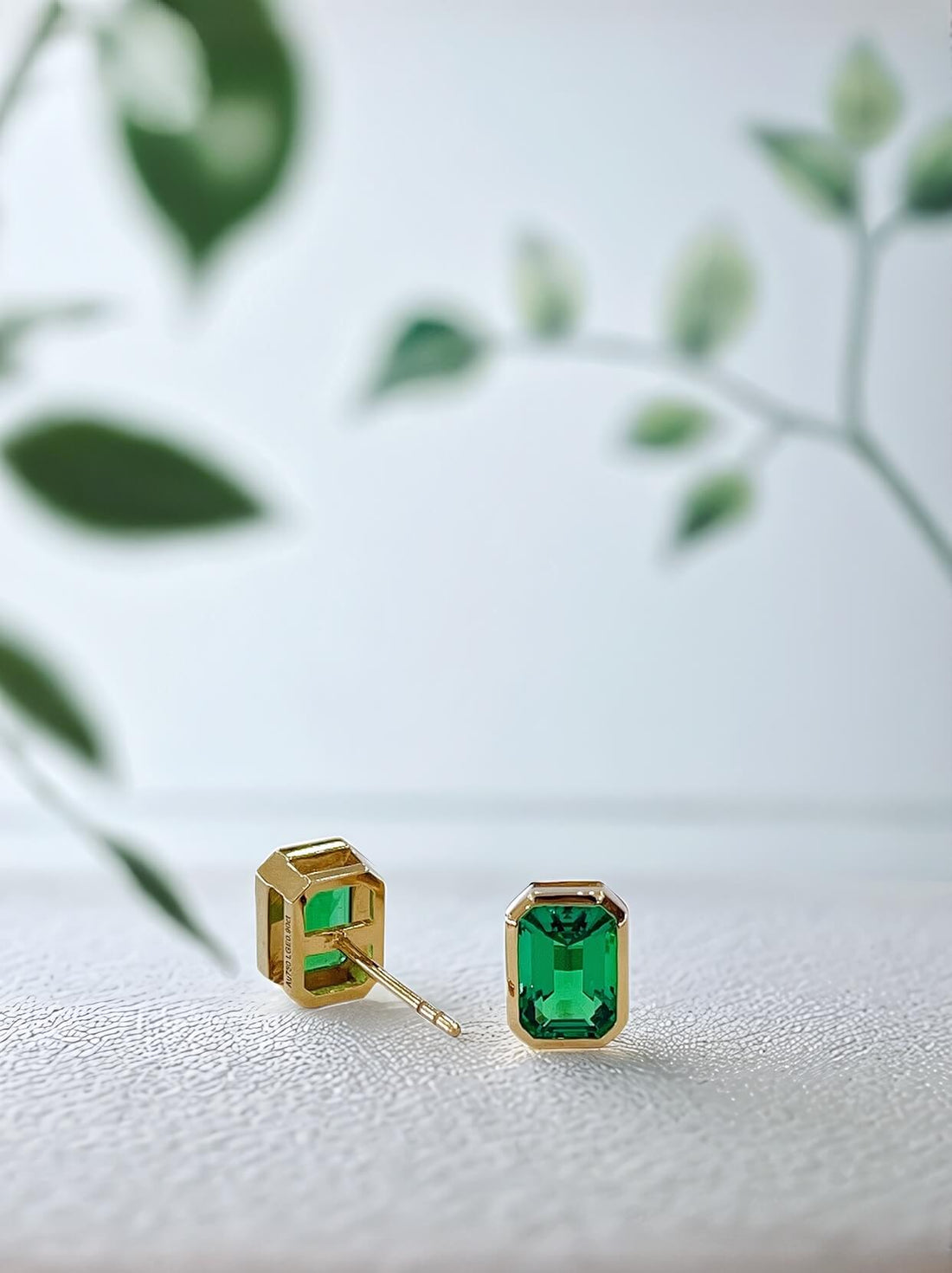 Bezel setting lab grown emerald earrings stud