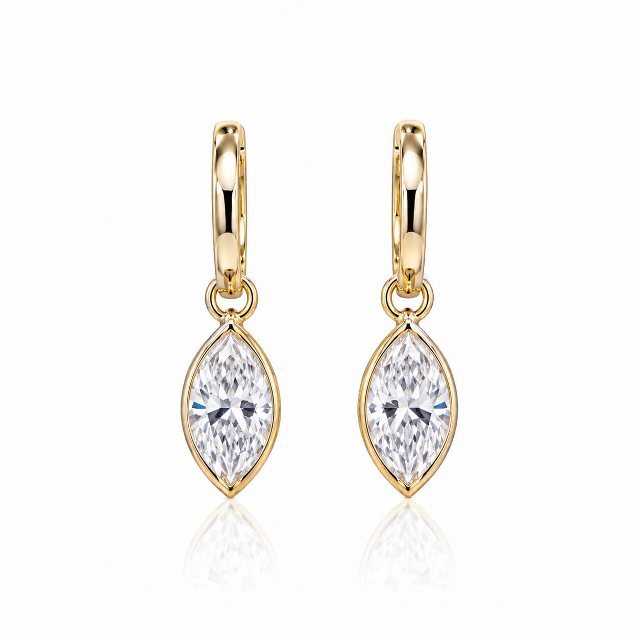 Bezel setting marquise cut lab grown diamond hoop earrings
