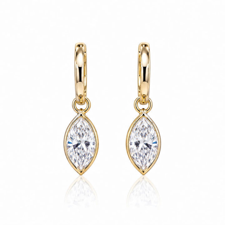 Bezel setting marquise cut lab grown diamond hoop earrings
