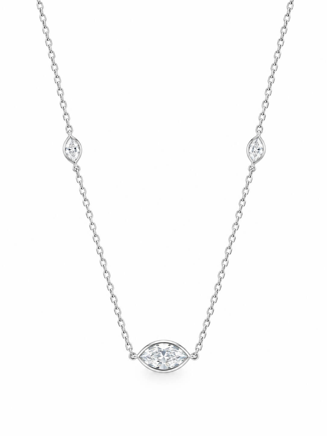 Bezel setting marquise cut lab grown diamond pendant necklace