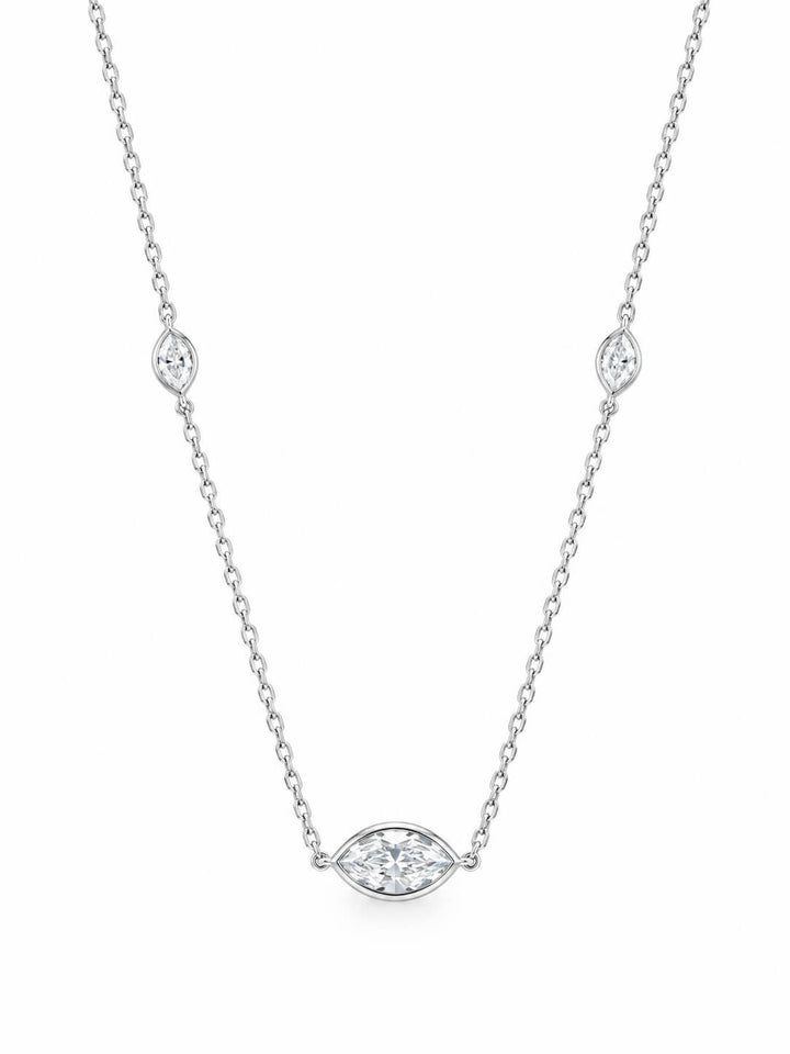 Bezel setting marquise cut lab grown diamond pendant necklace