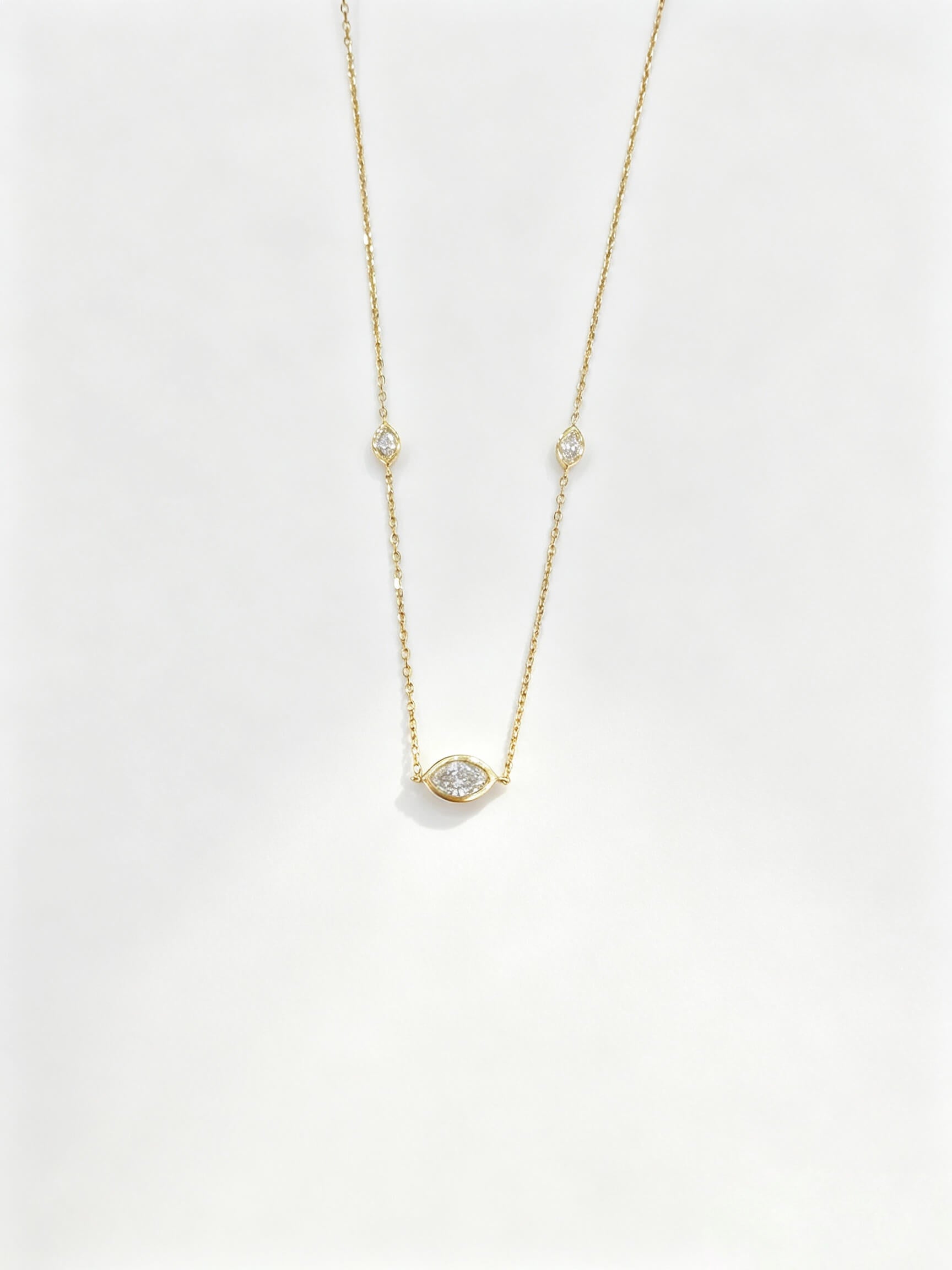 Bezel setting marquise cut lab grown diamond pendant necklace